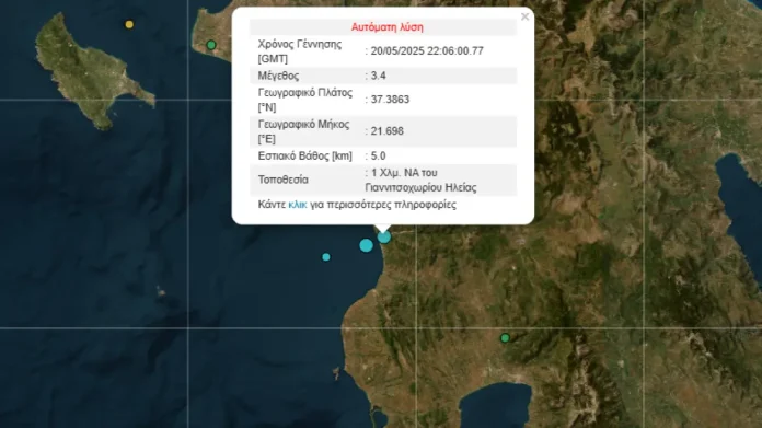 Το επίκεντρο της δόνησης εντοπίστηκε 1 χιλιόμετρο νοτιοανατολικά του Γιαννιτσοχωρίου Ηλείας.
